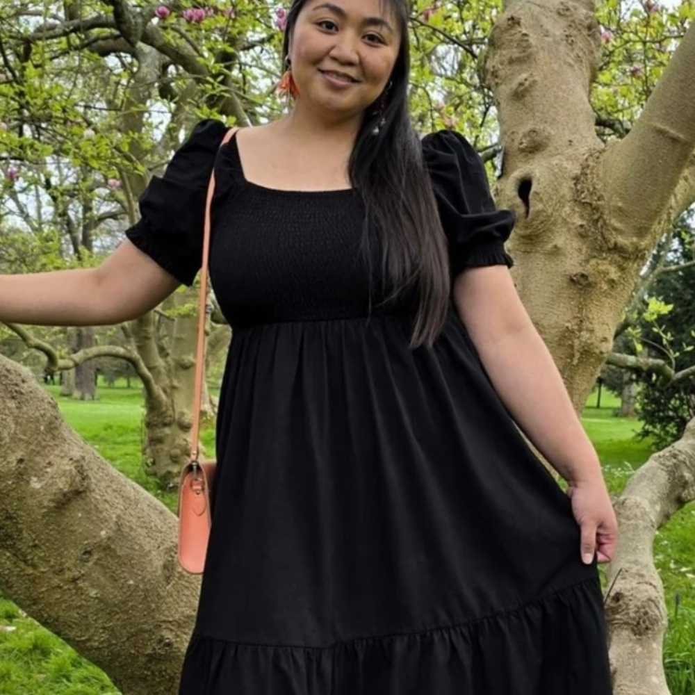 Snag Tights Black Shirred Midi Dress